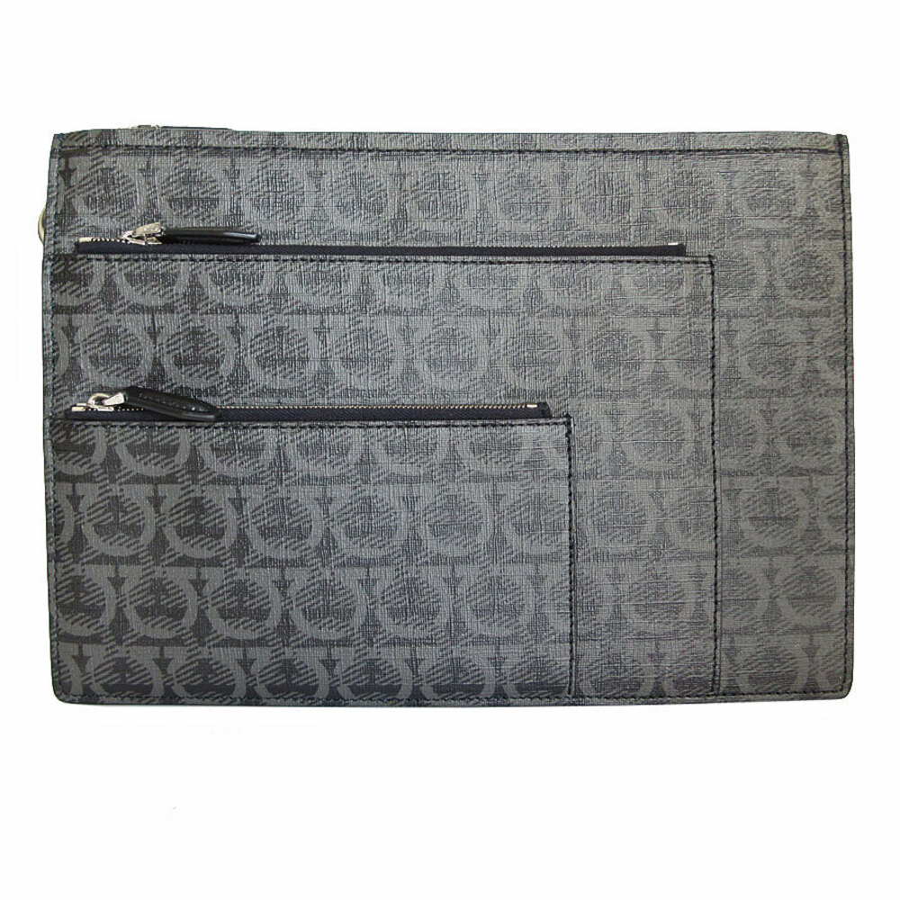 Salvatore Ferragamo clutch bag Gancini gray silver